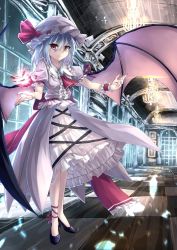 Rule 34 | 1girl, ascot, bat wings, blue hair, hat, hat ribbon, highres, iwashi (nisankatanso), md5 mismatch, mob cap, puffy sleeves, red eyes, remilia scarlet, resolution mismatch, ribbon, short hair, solo, source larger, touhou, wings
