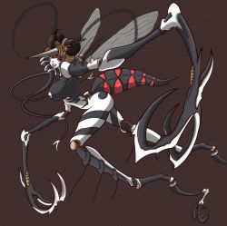 Rule 34 | 1girl, antennae, ass, breasts, bug, claws, compound eyes, digitalrum, covered erect nipples, extra eyes, highres, horns, bug, arthropod girl, large breasts, monster girl, mosquito, mosquito girl, mosquito musume, one-punch man, pasties, personification, red eyes, simple background, single horn, solo, tail