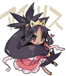 Rule 34 | 1girl, :d, big hair, brown eyes, commentary request, creatures (company), crown, dress, game freak, hair rings, hair tie, heart, iris (pokemon), long hair, long sleeves, looking to the side, nakamura sandayo, nintendo, open mouth, parted bangs, pink dress, pokemon, pokemon bw2, smile, solo, teeth, tongue, upper teeth only, white background