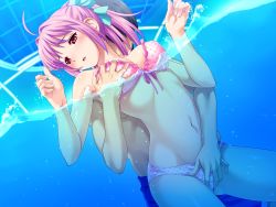 Rule 34 | 10s, 1boy, 1girl, ahoge, bikini, blush, bow, breasts, dutch angle, fingering, fingering from behind, frilled bikini, frills, front-tie bikini top, front-tie top, game cg, gluteal fold, grabbing, grabbing another&#039;s breast, groin, hair bow, hair intakes, hair ribbon, hetero, highres, hinata hanabi, koutaro, looking away, medium breasts, navel, non-web source, open mouth, partially submerged, partially underwater shot, pink hair, polka dot, polka dot bikini, polka dot swimsuit, ponytail, pool, red eyes, ribbon, short hair, solo focus, submerged, surprised, swimsuit, tropical kiss, underwater, water