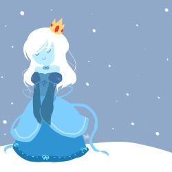 Rule 34 | 1girl, adventure time, blue skin, colored skin, crown, dress, highres, ice queen (adventure time), snow, white hair, yhin