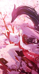Rule 34 | 1girl, absurdres, akazaki yukino, animal ears, architecture, bare legs, blurry, blurry background, blurry foreground, branch, breasts, bug, butterfly, cherry blossoms, chinese commentary, closed mouth, commentary request, depth of field, detached sleeves, dress, earrings, east asian architecture, floppy ears, from side, genshin impact, hair between eyes, hand up, high heels, highres, insect, japanese clothes, jewelry, legs, long hair, looking at viewer, low-tied long hair, medium breasts, non-web source, nontraditional miko, obi, petals, pink eyes, pink hair, red dress, red sleeves, sandals, sash, short dress, sideboob, sitting, solo, spirit, toes, torii, tree, turtleneck, white dress, white sleeves, wide sleeves, yae miko