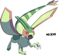 Rule 34 | blurry, claws, creatures (company), fangs, flygon, flying, game freak, gen 3 pokemon, grey background, morio (poke orio), nintendo, no humans, open mouth, pokedex number, pokemon, pokemon (creature), solo, tongue