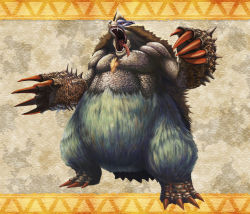 Rule 34 | arzuros, bad id, bad pixiv id, bear, capcom, claws, highres, md-md, monster hunter (series), monster hunter portable 3rd, no humans, open mouth, red eyes, solo, teeth, tongue