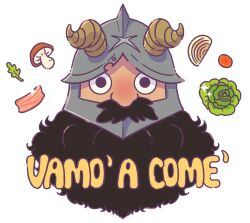 Rule 34 | 1boy, beard, cabbage, cropped head, dungeon meshi, dwarf, expressionless, facial hair, fake horns, helmet, highres, horned helmet, horns, long beard, looking at viewer, male focus, mushroom, mustache, onion, sabsaberhagen, senshi (dungeon meshi), solo, spanish text, straight-on, thick mustache, translated, very long beard