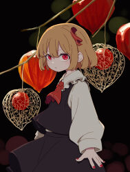 absurdres ascot black_vest blonde_hair hair_ribbon highres kame_(kamepan44231) nail_polish red_ascot red_eyes red_nails red_ribbon ribbon rumia shirt short_hair skirt skirt_set touhou vest white_shirt