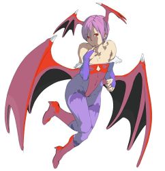 Rule 34 | 1girl, animal print, bad id, bad pixiv id, bare shoulders, bat print, boots, capcom, chyko7080, demon girl, demon wings, elbow gloves, gloves, leotard, lilith aensland, pantyhose, patterned legwear, pink hair, print pantyhose, red eyes, red footwear, red leotard, shoes, short hair, solo, vampire (game), wings