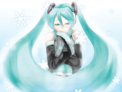Rule 34 | detached sleeves, hatsune miku, long hair, snowflakes, solo, tagme, twintails, utou yoshio, very long hair, vocaloid