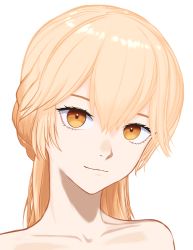 Rule 34 | 1girl, absurdres, bare shoulders, blonde hair, braid, closed mouth, collarbone, female focus, girls&#039; frontline, hair between eyes, highres, long hair, looking at viewer, nachos known, ots-14 (girls&#039; frontline), portrait, simple background, smile, solo focus, white background, yellow eyes