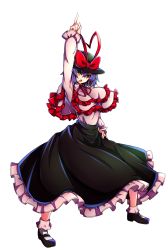 Rule 34 | 1girl, absurdres, baba (baba seimaijo), bow, frills, full body, hand on own hip, hat, hat bow, highres, long skirt, nagae iku, purple hair, red eyes, saturday night fever, skirt, solo, touhou, transparent background