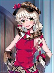 Rule 34 | 1girl, :d, absurdres, blonde hair, bonoshii, bow, braid, breasts, brown scarf, deerstalker, dress, fire emblem, fire emblem engage, flannel, framme (fire emblem), hands on own hips, hat, hat ribbon, highres, long hair, multicolored hair, nintendo, open mouth, pink bow, pink dress, pink hair, plaid, plaid headwear, plaid scarf, ribbon, scarf, single braid, sleeveless, sleeveless dress, small breasts, smile, solo, teeth, two-tone hair, upper teeth only, wrist guards, yellow eyes