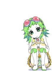 Rule 34 | 1girl, boots, collar, full body, goggles, goggles on head, green eyes, green hair, green nails, gumi, headphones, matching hair/eyes, nail polish, oekaki, panties, pantyshot, short hair, simple background, sitting, skirt, solo, striped clothes, striped panties, underwear, vocaloid