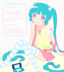 Rule 34 | 1boy, aqua eyes, console, handheld game console, highres, long hair, nintendo 3ds, original, pastel colors, purple eyes, ribbon, tagme, tay, thighhighs, trap, twintails