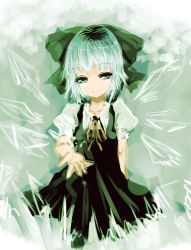 Rule 34 | 1girl, bad id, bad pixiv id, blue eyes, blue hair, cirno, dress, hal360, ice, ice wings, matching hair/eyes, ribbon, solo, touhou, wings