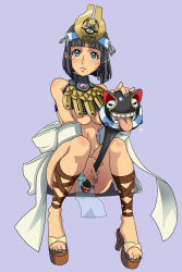 Rule 34 | 00s, 1girl, @@@, ancient princess menace, bad id, bad pixiv id, bare shoulders, black hair, blue eyes, blue nails, breasts, cross-laced footwear, crown, earrings, egyptian, feet, hat, high heels, jewelry, large breasts, legs, lips, menace (queen&#039;s blade), menace (queen's blade), midriff, nail polish, panties, queen&#039;s blade, sandals, see-through, setra, shoes, short hair, smile, solo, striped clothes, striped panties, underboob, underwear
