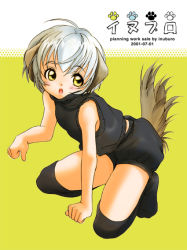 Rule 34 | animal ears, bloomers, blush, copyright request, dog ears, grey hair, inuburo, short hair, solo, tail, thighhighs, underwear, yellow eyes