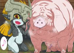 Rule 34 | animal penis, bestiality, censored, huge testicles, imminent penetration, midna, nintendo, open mouth, penis, pig, pig penis, tenseiani, testicles, the legend of zelda, the legend of zelda: twilight princess, v