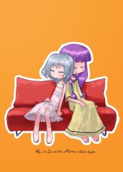Rule 34 | 2girls, couch, female focus, lingerie, multiple girls, nightgown, patchouli knowledge, red upholstery, remilia scarlet, sleeping, tao, tao (kadoya), touhou, underwear