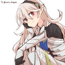 Rule 34 | 1girl, alonemistrist, black hairband, corrin (female) (fire emblem), corrin (fire emblem), fire emblem, fire emblem fates, grey hair, hairband, long hair, looking at viewer, nintendo, pointy ears, red eyes, smile, solo, white hair