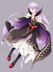 Rule 34 | 1girl, absurdres, black dress, black feathers, cape, collarbone, dress, feathers, fire emblem, fire emblem: the binding blade, fire emblem heroes, full body, highres, long hair, long sleeves, nintendo, official alternate costume, parted lips, purple eyes, purple hair, red footwear, shirokuroma 29, solo, sophia (fire emblem), sophia (resplendent) (fire emblem), twitter username, very long hair
