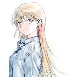Rule 34 | 1girl, 203wolves, bad id, bad pixiv id, blonde hair, blue jacket, brown eyes, closed mouth, earrings, hair between eyes, jacket, jewelry, long hair, looking at viewer, open clothes, open jacket, simple background, sketch, smile, solo, straight hair, tenjouin asuka, traditional media, upper body, very long hair, white background, yu-gi-oh!, yu-gi-oh! gx
