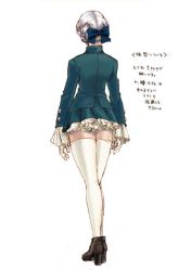 Rule 34 | 1girl, alice elliot, blue bow, boots, bow, braid, facing away, french braid, frilled skirt, frilled sleeves, frills, from behind, full body, gloves, hair bow, high heels, long sleeves, official art, shadow hearts, shoes, silver hair, skirt, solo, standing, thighhighs, white gloves, white thighhighs, zettai ryouiki