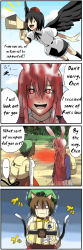 Rule 34 | 4koma, blood, blood in hair, blood on clothes, blood on face, bomb, chen, comic, explosive, female focus, hard-translated, holding, holding bomb, long image, pageratta, reisen udongein inaba, shaded face, shameimaru aya, tall image, third-party edit, touhou, translated