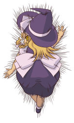 Rule 34 | 1girl, ass, blonde hair, braid, female focus, full body, hat, highres, hip attack, kirisame marisa, kt, looking back, short hair, solo, touhou, white background, witch, witch hat, yellow eyes