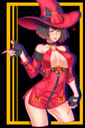 Rule 34 | 1girl, absurdres, arc system works, black hair, breasts, fingerless gloves, gloves, guilty gear, hat, highres, i-no, witch hat
