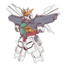 Rule 34 | after war gundam x, commentary, cropped arms, cropped legs, english commentary, green eyes, gundam, gundam double x, looking ahead, mecha, mechanical wings, mobile suit, no humans, robot, science fiction, signature, solo, starsumiaki, v-fin, wings