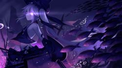 Rule 34 | 10s, 1girl, abyssal ship, bubble, destroyer princess, fish, glowing, glowing eyes, joseph lee, kantai collection, long hair, looking at viewer, pale skin, personification, ponytail, side ponytail, silver hair, solo, underwater