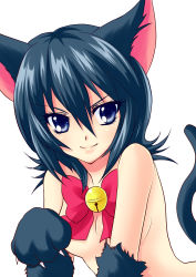 Rule 34 | 1girl, absurdres, animal ears, animal hands, bell, black hair, bleach, blue eyes, bow, cat ears, cat paws, cat tail, highres, jingle bell, kuchiki rukia, nude, paw pose, shoko-tan, short hair, smile, solo, tail