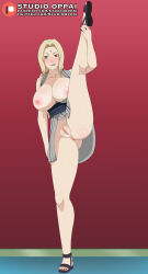 Rule 34 | 1girl, absurdres, ass, blonde hair, breasts, highres, large breasts, legs, legs apart, long legs, mature female, naruto (series), pussy, sexually suggestive, studio oppai, tsunade (naruto), uncensored
