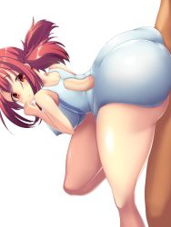 Rule 34 | 10s, 1boy, 1girl, ass, buttjob, competition swimsuit, covered erect nipples, hetero, highres, huge ass, impossible clothes, keijo!!!!!!!!, looking back, one-piece swimsuit, penis, rubbing, swimsuit, tacchon, toyoguchi non
