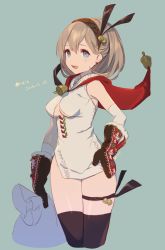 Rule 34 | 1girl, 2016, 4th, artist name, bad id, bad pixiv id, bell, black thighhighs, blonde hair, blue eyes, blush, breasts, christmas, clothing cutout, cropped legs, dated, dress, elbow gloves, gloves, grey background, grey hair, hair between eyes, hairband, holding, looking at viewer, medium breasts, mittens, open mouth, original, sack, short dress, short hair, signature, simple background, sleeveless, smile, solo, tareme, teeth, thigh strap, thighhighs, thighs, underboob, underboob cutout, white dress, white gloves