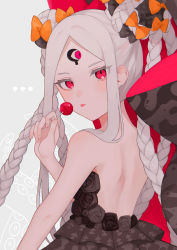 Rule 34 | 1girl, abigail williams (fate), abigail williams (tour outfit) (fate), absurdres, backless dress, backless outfit, bad id, bad pixiv id, bare shoulders, black bow, black dress, bow, breasts, candy, double bun, dress, fate/grand order, fate (series), food, forehead, hair bun, heroic spirit tour outfit, highres, keyhole, lollipop, long hair, looking at viewer, multiple bows, official alternate costume, open mouth, orange bow, red eyes, sidelocks, small breasts, solo, sumi (gfgf 045), thighs, third eye, very long hair, white hair