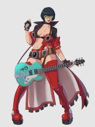 Rule 34 | 1girl, belt, black hair, boots, choker, electric guitar, fingerless gloves, gloves, green-tinted eyewear, green-tinted glasses, guilty gear, guilty gear strive, guitar, highres, i-no, instrument, jacket, midriff, mortificent, red jacket, red thighhighs, short hair, showgirl skirt, sunglasses, thigh boots, thighhighs, tinted eyewear, venus symbol, very short hair, zettai ryouiki