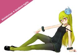 Rule 34 | 1girl, character name, glasses, gradient legwear, ico (green bullet), kimidori (ico), long hair, multicolored clothes, multicolored legwear, original, pantyhose, simple background, sitting, solo, white background