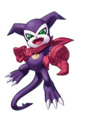 Rule 34 | claws, digimon, digimon liberator, green eyes, impmon, official art, open mouth, scarf, tail, transparent background