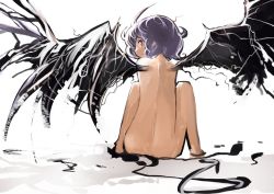 Rule 34 | 1girl, ahoge, ass, back, demon tail, female focus, from behind, highres, kaamin (mariarose753), looking back, nude, remilia scarlet, sitting, solo, tail, touhou, wings