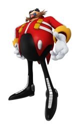 Rule 34 | 1boy, absurdres, bald, black footwear, black pants, dr. eggman, facial hair, fat, fat man, glasses, gloves, goggles, hand on own hip, highres, long sleeves, male focus, mustache, official art, pants, red nose, red shirt, shirt, simple background, solo, sonic (series), sonic the hedgehog 4, standing, third-party source, transparent background, white gloves