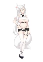Rule 34 | 1girl, absurdres, animal ears, arctic fox ( ppo), areola slip, bare shoulders, belt, black footwear, black panties, black shorts, blush, breasts, commentary request, commission, crop top, cropped shirt, detached sleeves, fox ears, fox girl, fox tail, frilled sleeves, frills, full body, groin, hair between eyes, hair ornament, hair ribbon, hairclip, hand on own hip, highleg, highleg panties, highres, keibeam, korean commentary, large breasts, large tail, long hair, looking at viewer, micro shorts, midriff, navel, no bra, open fly, original, panties, panty straps, ponytail, revealing clothes, revision, ribbon, second-party source, shirt, shoes, short sleeves, shorts, simple background, sleeveless, sleeveless shirt, solo, standing, stomach, tail, thigh strap, thighhighs, torn clothes, torn shorts, underboob, underwear, white background, white hair, white shirt, white thighhighs, wristband, yellow eyes