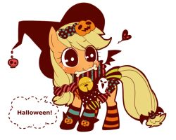 Rule 34 | 1girl, animal, applejack, artist request, bat (animal), blonde hair, bone, candy, dotted line, english text, food, freckles, ghost, hair ornament, halloween, hat, heart, horse, jack-o&#039;-lantern, looking back, mouth hold, my little pony, my little pony: friendship is magic, no humans, pony (animal), sikaku367, simple background, skull, socks, solo, speech bubble, standing, striped clothes, striped legwear, striped socks, white background, wide-eyed, wings, witch hat