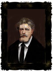 Rule 34 | 1boy, agoni, aso (reciprocating bicycle), bad id, bad pixiv id, black necktie, cleft chin, facial hair, formal, framed, grey hair, looking away, male focus, mustache, necktie, one-punch man, portrait, shirt, solo, suit, upper body, white shirt