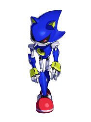 1boy animal_ears full_body highres humanoid_robot looking_at_viewer male_focus metal_sonic red_eyes robot simple_background solo sonic_(series) standing tokiwa757 walking white_background