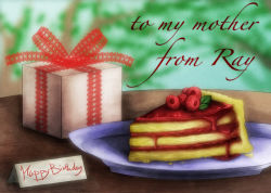 Rule 34 | artist name, blurry, box, cake, depth of field, english text, food, food focus, fruit, gift, gift box, happy birthday, no humans, original, plate, raspberry, ray-k, table