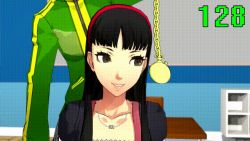 Rule 34 | 20s, 2girls, 3d, amagi yukiko, animated, animated gif, atlus, black eyes, black hair, black shirt, blinking, breasts, brown eyes, brown hair, chalkboard, changing channels, channel, classroom, collarbone, desk, face, female focus, grabbing another&#039;s chin, green jacket, hairband, hand on another&#039;s head, happy, headpat, holding, holding pocket watch, holding watch, hypnosis, indoors, interior, jacket, jewelry, long hair, long sleeves, looping animation, matching hair/eyes, megami tensei, mind control, multiple girls, necklace, open mouth, pendulum, persona, persona 4, persona 4: dancing all night, persona dancing, pocket watch, rolling eyes, satonaka chie, school, shelf, shin megami tensei, shirt, short hair, short sleeves, sitting, skirt, sleepy, small breasts, smile, source filmmaker (medium), standing, swinging, television, vynil, watch, watching, white skirt