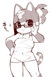 Rule 34 | 1girl, adjusting eyewear, animal crossing, animal ears, ankha (animal crossing), blunt bangs, blush, breasts, cat ears, cat girl, cat tail, closed mouth, commentary request, covered navel, dress, unworn eyewear, fukurou (owl222), furry, furry female, glasses, gluteal fold, greyscale, groin, hand on own hip, highres, holding, holding removed eyewear, monochrome, nintendo, short dress, short hair, sketch, solo, sparkle, standing, striped tail, tail, thighs, translation request, white background