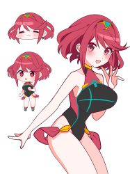 Rule 34 | 1girl, absurdres, black one-piece swimsuit, breasts, chest jewel, competition swimsuit, highres, kotohatoko510, large breasts, one-piece swimsuit, pyra (pro swimmer) (xenoblade), pyra (xenoblade), red eyes, red hair, red one-piece swimsuit, short hair, solo, swept bangs, swimsuit, two-tone swimsuit, xenoblade chronicles (series), xenoblade chronicles 2