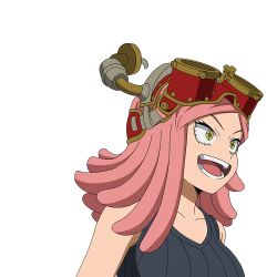 Rule 34 | 1girl, blush, boku no hero academia, breasts, close-up, hatsume mei, highres, official art, open mouth, pink hair, smile, yellow eyes